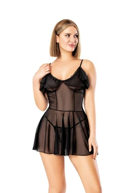 NightLight Siyah Fantazi Sırt Bağlamalı Transparan Gecelik Nightlight 3460