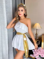 Kuşaklı Taçlı Tek Omuz Fantazi Mini Gecelik Nightlight 3595