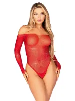 Transparan Taşlı Uzun Kollu Fantazi Body Nightlihgt 5540-1 Kırmızı