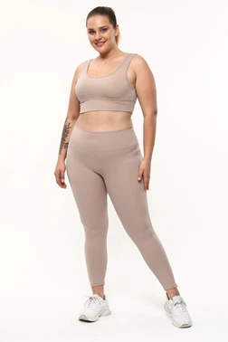 Vogsing Bej Büyük Beden Fitilli Dalgıç Yüksek Bel Bayan Tayt Vogsing 393