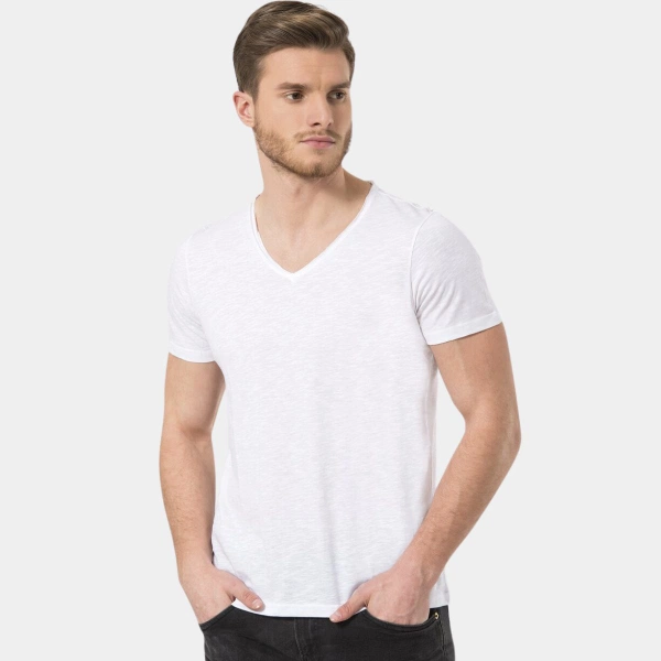 V Yaka Kısa Kollu Wtshirt Havana Tshirt