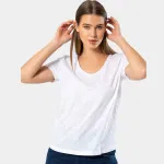 Geniş Yuvarlak Yaka Kısa Kollu Wtshirt Paris Kadın Tshirt Beyaz