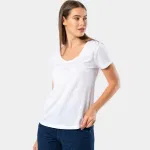 Geniş Yuvarlak Yaka Kısa Kollu Wtshirt Paris Kadın Tshirt Beyaz farklı açı