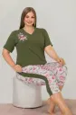 Yeşil V Yaka Büyük Beden Kapri Pijama Takımı Lady 10644
