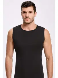 İlke Siyah Bisiklet Yaka Pamuklu Kolsuz Erkek Atlet Badi İlke 1007