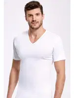 V Yaka Kısa Kollu Pamuk Erkek Fanila İlke 1012 Beyaz