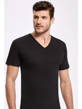 İlke Siyah Pamuklu V Yaka Kısa Kollu Erkek Fanila İlke 1013