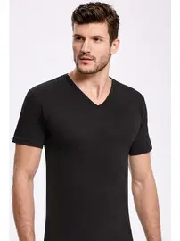 İlke Siyah Pamuklu V Yaka Kısa Kollu Erkek Fanila İlke 1013