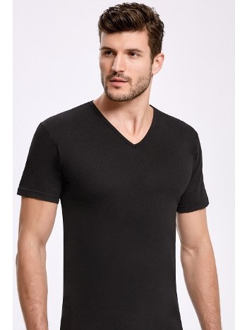 Siyah Pamuklu V Yaka Kısa Kollu Erkek Fanila İlke 1013