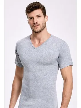 İlke Gri Pamuklu V Yaka Kısa Kollu Erkek Fanila İlke 1034
