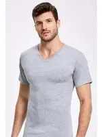 Gri Pamuklu V Yaka Kısa Kollu Erkek Fanila İlke 1034 Gri