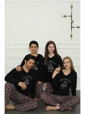 Akbeniz Anne Kız Penye Kare Desenli Pijama Takım Akbeniz 50111 - Alternatif Görünüm