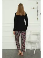Anne Kız Penye Kare Desenli Pijama Takım Akbeniz 50111 Siyah Kadın görsel 5