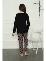 Anne Kız Penye Kare Desenli Pijama Takım Akbeniz 50111 Siyah Kadın görsel 8