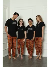 Akbeniz Ekoseli Kısa Kollu Anne Kız Aile Penye Pijama Takım Akbeniz 50118