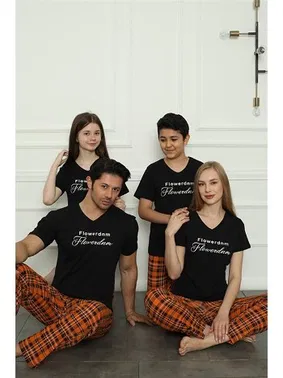 Akbeniz Ekoseli Kısa Kollu Anne Kız Aile Penye Pijama Takım Akbeniz 50118 - Alternatif Görünüm