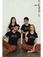 Ekoseli Kısa Kollu Anne Kız Aile Penye Pijama Takım Akbeniz 50118 Siyah Kadın detay görünüm