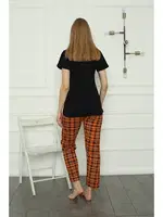 Ekoseli Kısa Kollu Anne Kız Aile Penye Pijama Takım Akbeniz 50118 Siyah Kadın görsel 5