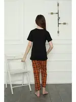 Ekoseli Kısa Kollu Anne Kız Aile Penye Pijama Takım Akbeniz 50118 Siyah Kadın görsel 8