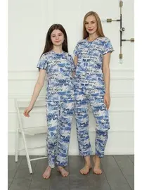 Akbeniz Penye Cepli Kısa Kollu Anne Kız Aile Pijama Takım Akbeniz 50104