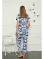 Penye Cepli Kısa Kollu Anne Kız Aile Pijama Takım Akbeniz 50104 Mavi görsel 5