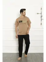 Baba Oğul Cotton Kısa Kollu Pijama Takım Akbeniz 50102 Bej farklı açı