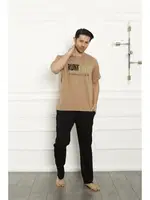 Baba Oğul Cotton Kısa Kollu Pijama Takım Akbeniz 50102 Bej görsel 4