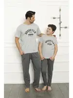 Cepli Baba Oğul Gri Aile Pijama Takım Akbeniz 50102 Gri