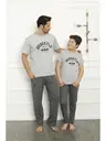 Cepli Baba Oğul Gri Aile Pijama Takım Akbeniz 50102