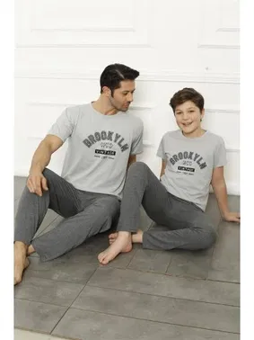 Akbeniz Cepli Baba Oğul Gri Aile Pijama Takım Akbeniz 50102 - Alternatif Görünüm