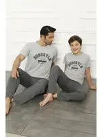 Cepli Baba Oğul Gri Aile Pijama Takım Akbeniz 50102 Gri detay görünüm