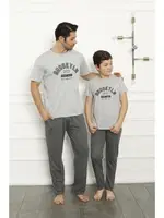 Cepli Baba Oğul Gri Aile Pijama Takım Akbeniz 50102 Gri farklı açı