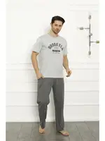 Cepli Baba Oğul Gri Aile Pijama Takım Akbeniz 50102 Gri görsel 6