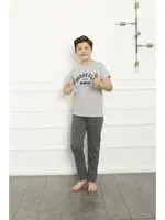 Cepli Baba Oğul Gri Aile Pijama Takım Akbeniz 50102 Gri görsel 8