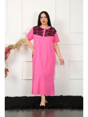 Akbeniz Kısa Kollu Dantelli Uzun Büyük Beden Gecelik Akbeniz 1348