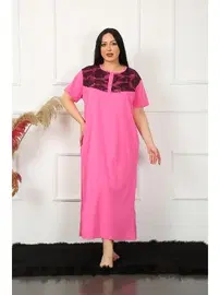 Akbeniz Kısa Kollu Dantelli Uzun Büyük Beden Gecelik Akbeniz 1348