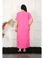 Kısa Kollu Dantelli Uzun Büyük Beden Gecelik Akbeniz 1348 Fuşya görsel 6