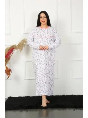 Akbeniz Düğmeli Uzun Büyük Beden Kadın Gecelik Akbeniz 1356