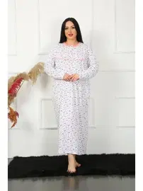 Akbeniz Düğmeli Uzun Büyük Beden Kadın Gecelik Akbeniz 1356