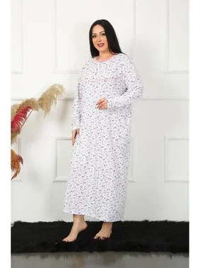 Akbeniz Düğmeli Uzun Büyük Beden Kadın Gecelik Akbeniz 1356 - Alternatif Görünüm