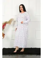 Düğmeli Uzun Büyük Beden Kadın Gecelik Akbeniz 1356 Beyaz detay görünüm