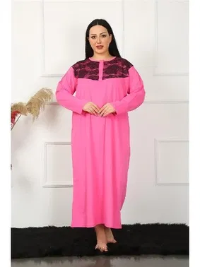 Akbeniz Dantelli uzun Kollu Büyük Beden Gecelik Akbeniz 1355