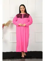 Dantelli uzun Kollu Büyük Beden Gecelik Akbeniz 1355 Fuşya