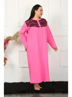 Dantelli uzun Kollu Büyük Beden Gecelik Akbeniz 1355 Fuşya farklı açı