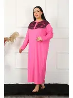 Dantelli uzun Kollu Büyük Beden Gecelik Akbeniz 1355 Fuşya görsel 4