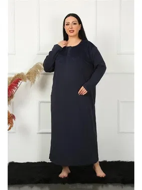 Akbeniz Lacivert Dantelli Büyük Beden Gecelik Akbeniz 1355