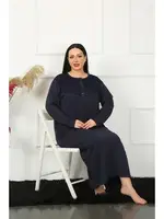 Lacivert Dantelli Büyük Beden Gecelik Akbeniz 1355 Lacivert detay görünüm