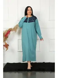 Akbeniz Uzun Kollu Dantelli Büyük Beden Gecelik Akbeniz 1355