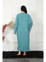 Uzun Kollu Dantelli Büyük Beden Gecelik Akbeniz 1355 Petrol farklı açı