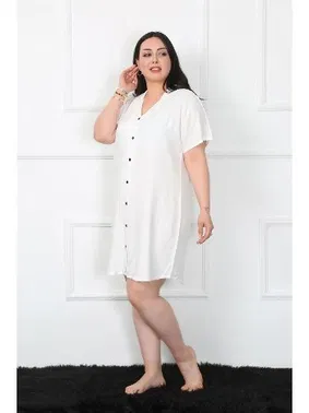 Akbeniz Dokuma Büyük Beden Düğmeli Tunik Gecelik Akbeniz 1022